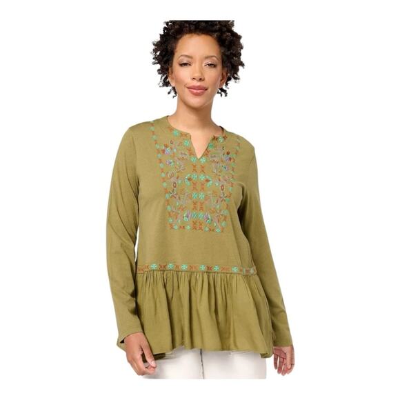 LOGO Lori Goldstein Limited Edition Embroidered Tunic Blouse - Picture 1 of 5